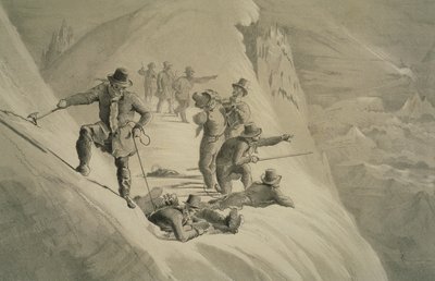 Admiration de la vue, de Dix scènes de la dernière ascension du Mont Blanc, y compris cinq vues du sommet, par J.D.H. Browne, publié en 1853 - English School